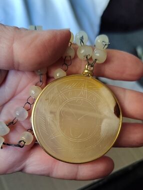 Vintage Mesoamerican Yellow Onyx Pendant Beaded Necklace